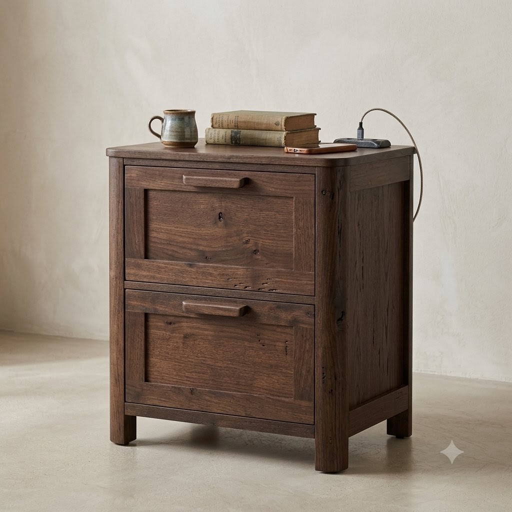 Rustic farmhouse nightstand with natural wood finish